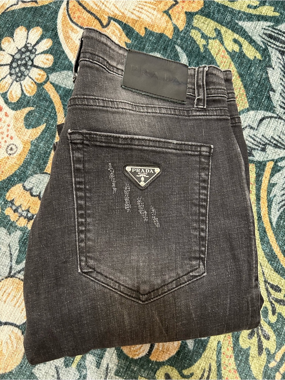 Prada Men’s Gray Washed Straight slim Jeans with Triangle Logo